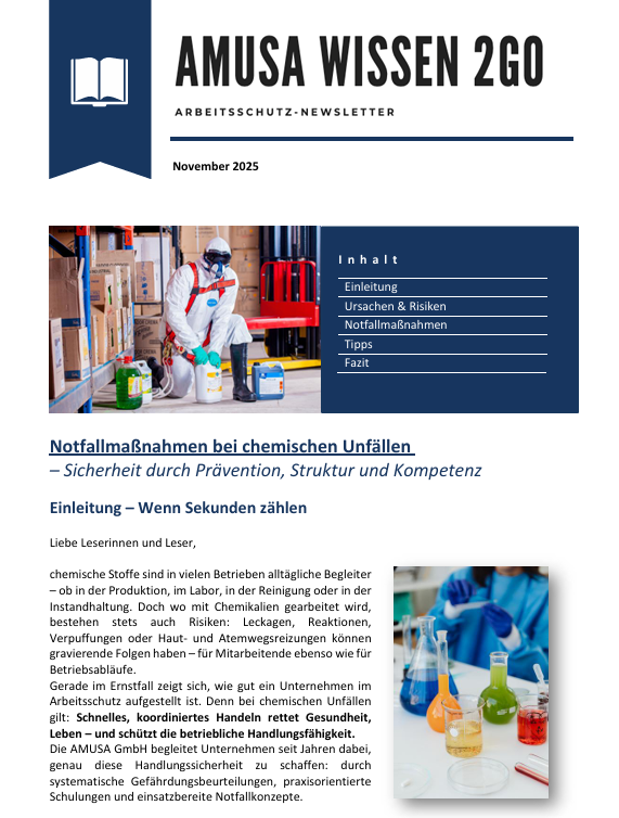 Notfallmaßnahmen bei chemischen Unfällen